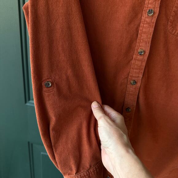 Lands’ End Women’s Corduroy Shirt L Rust Orange Fine Wale Fall Layering - Picture 3 of 8
